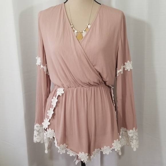 Nude Pants - Nude surplice long sleeves flower romper  Size M